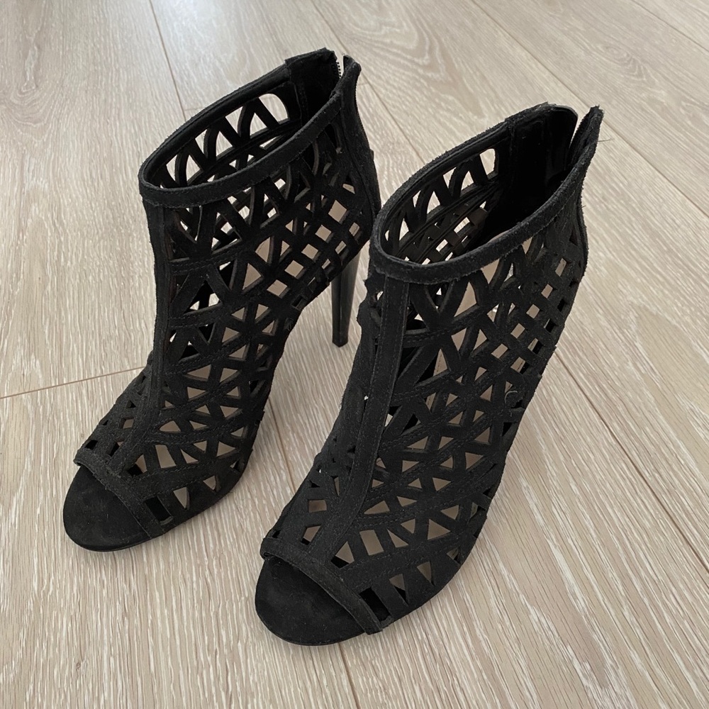 Black Suede Zip Up Heels